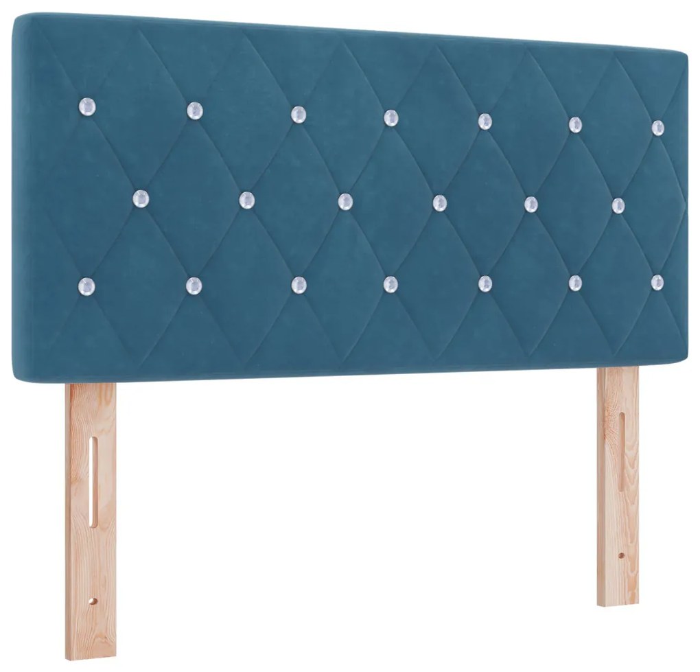Box Spring ágy matraccal és LED világítással, Sötétkék, 120x190 cm, bársony