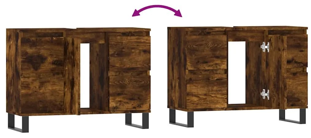füstös tölgy színű szerelt fa fürdőszobaszekrény 80x33x60 cm
