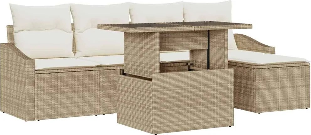 vidaXL Kerti Kanapé Szett párnával 6 pcs Beige és krém polirattan