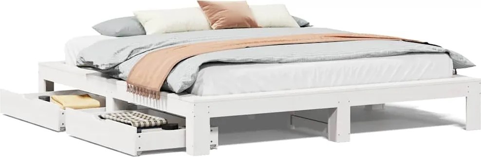 vidaXL fehér tömör fenyőfa ágy matrac nélkül 200 x 200 cm