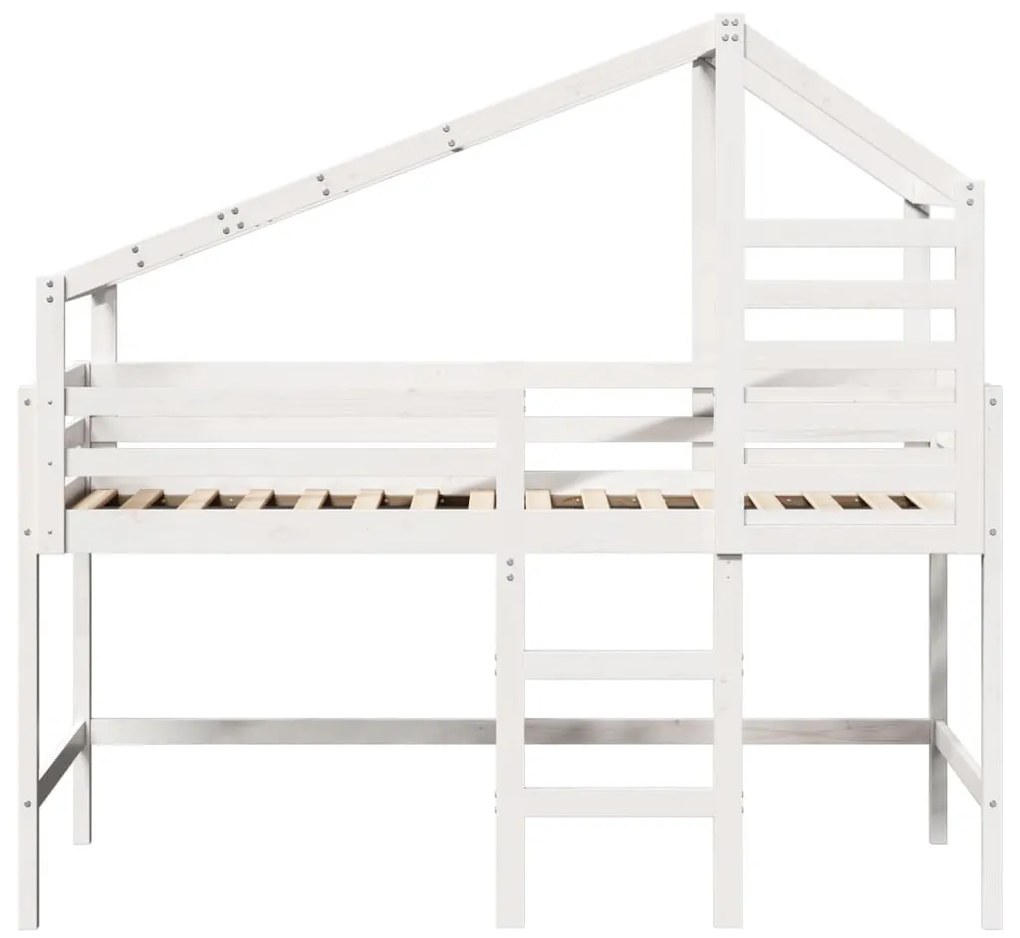 fehér tömör fenyőfa galériaágy létrával és tetővel 80 x 200 cm