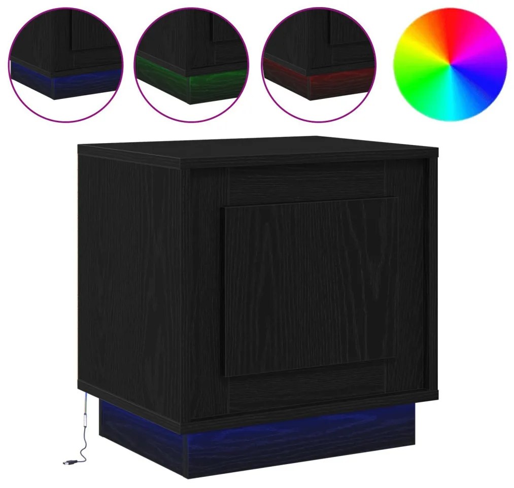 Éjjeli szekrény LED világítással 2 db Fekete tölgy 44x34,5x45 cm