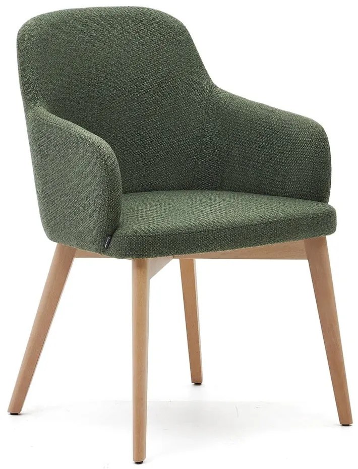 Sötétzöld kárpitozott karfás étkezőfotel Nelida – Kave Home
