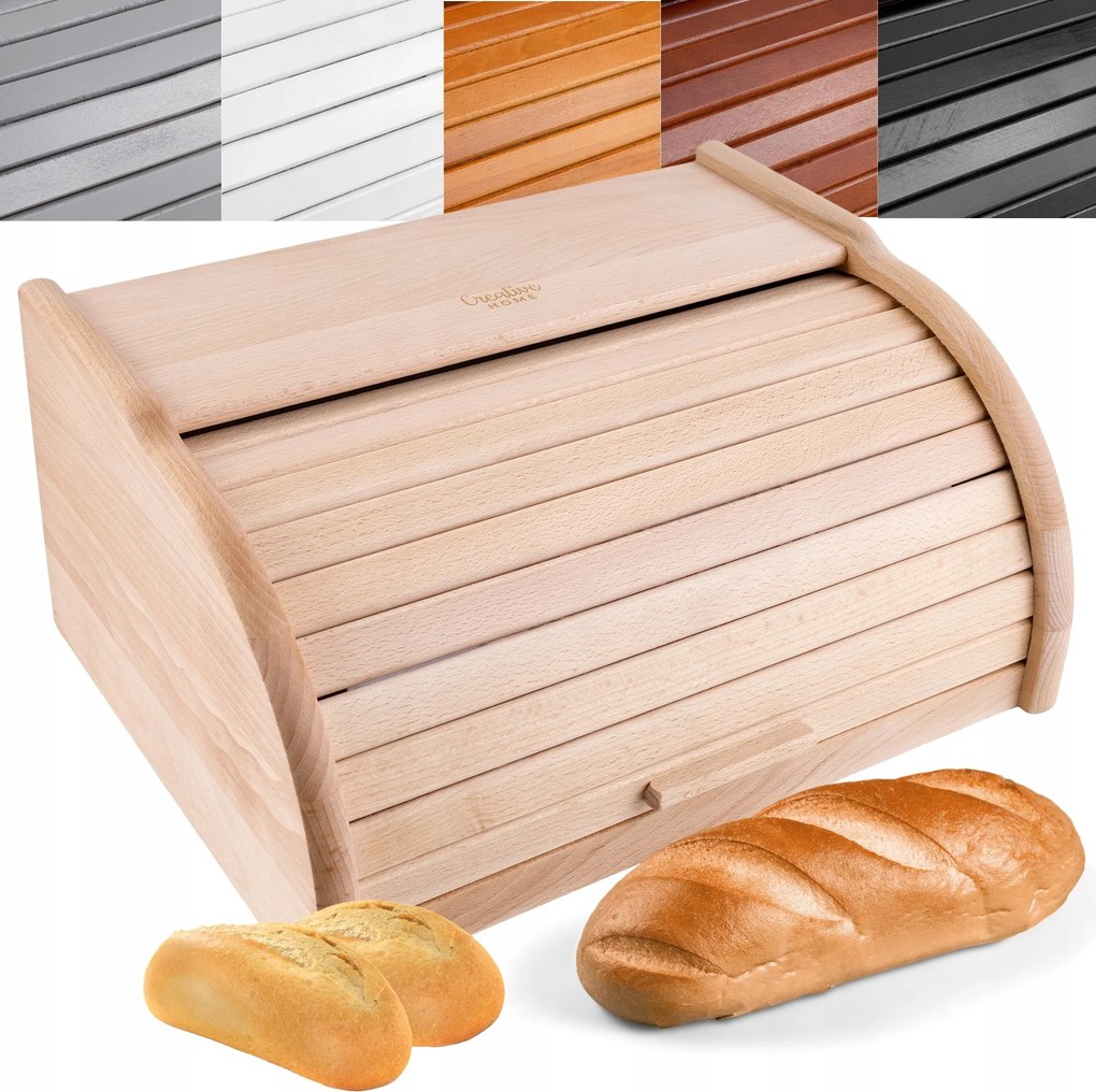 Fa kenyértartó, természetes, klasszikus, nagy tároló kenyérhez, péksüteményekhez, zsemlékhez