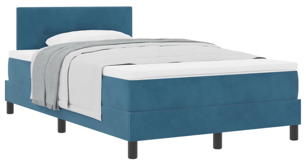 Boxspring Ágy Matraccal Sötétkék Kicsi Kétszemélyes Velúr