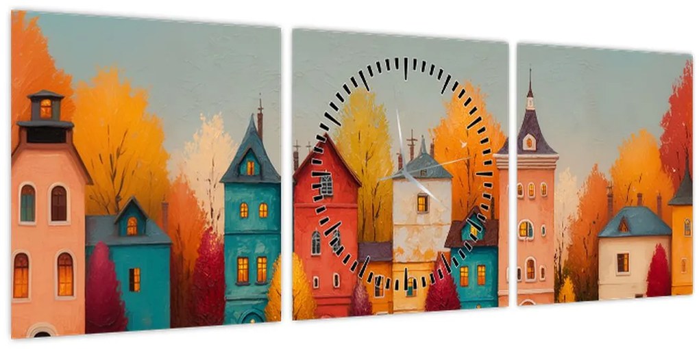Kép - Őszi falu (órával) (90x30 cm)