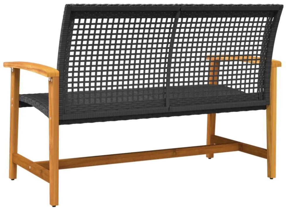 fekete polyrattan és akácfa kerti pad 112 cm