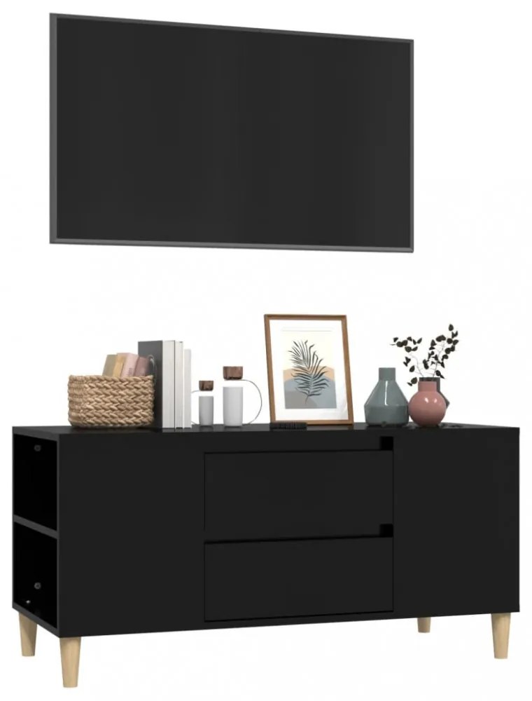 fekete szerelt fa TV-szekrény 102x44,5x50 cm