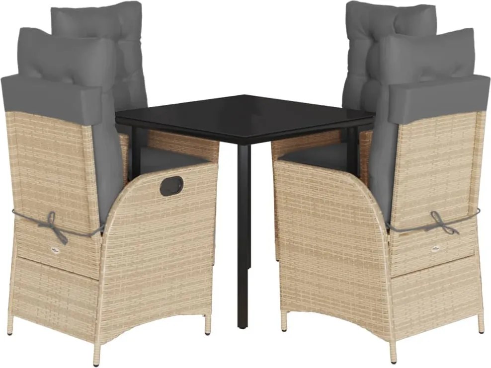 vidaXL 5 részes bézs polyrattan kerti étkezőgarnitúra párnákkal