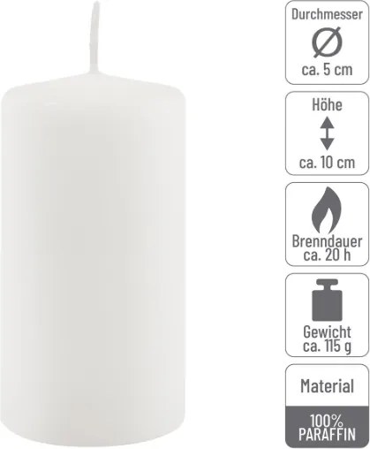 Oszlopgyertya szett paraffin 5×10 cm 16 db fehér