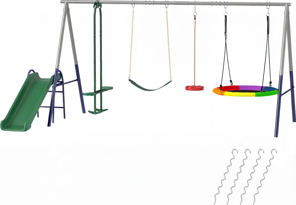 AIYAPLAY 5 az 1-ben gyerek hinta csúszdával – állítható ülések, fészek- és hevederhinta | Aosom