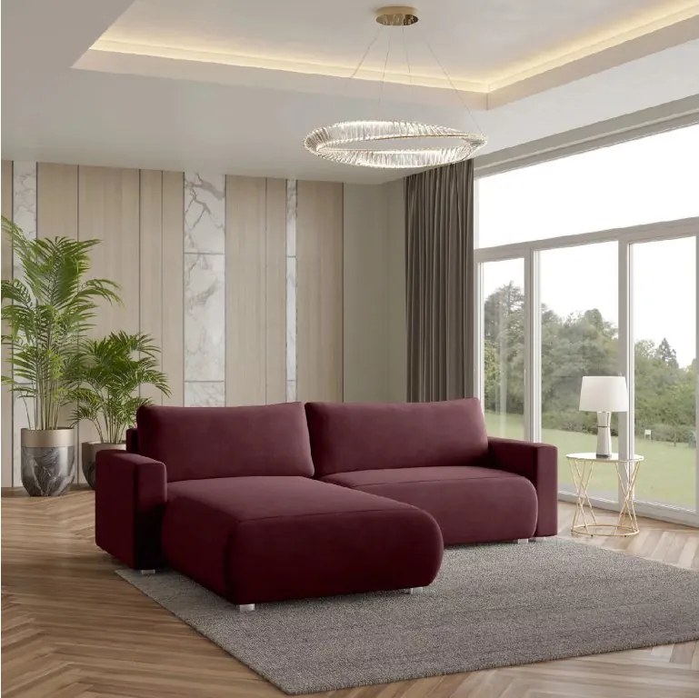 Bordó kinyitható sarokkanapé MONORA, kétoldalas