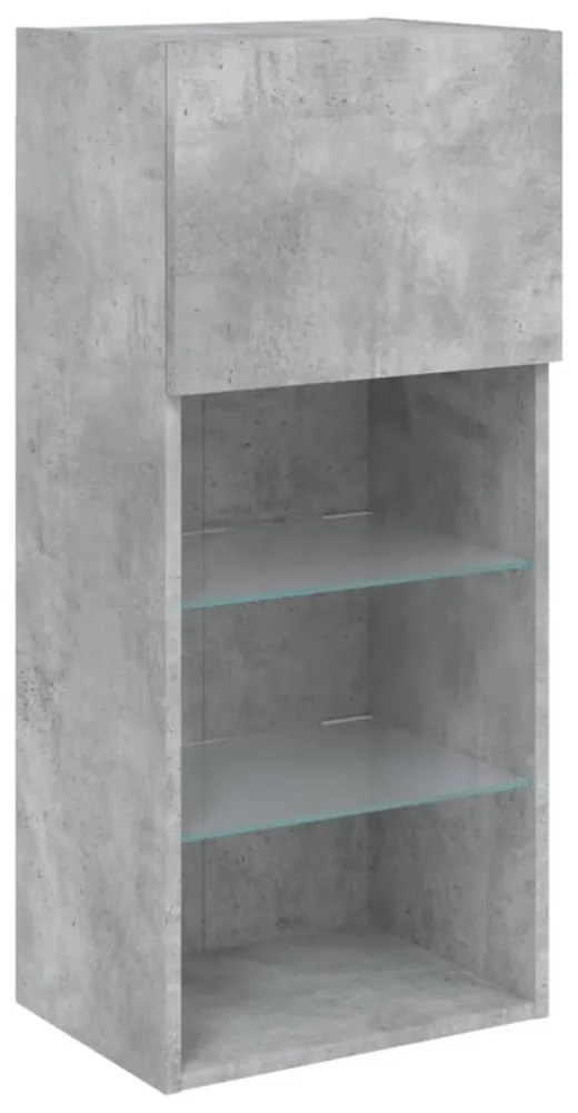 betonszürke TV-szekrény LED lámpákkal 40,5x30x90 cm