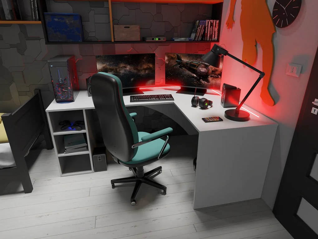 Sarok PC asztal Carbon (fehér) (J) (RGB LED világítással). 1054963