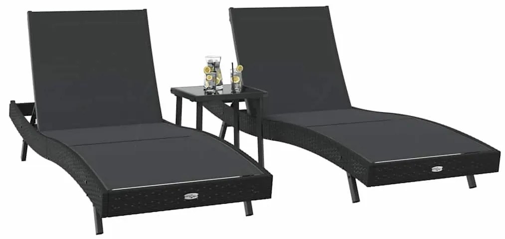 Napágyak 3 pcs Fekete 40 x 40 x 40.5 cm polirattan