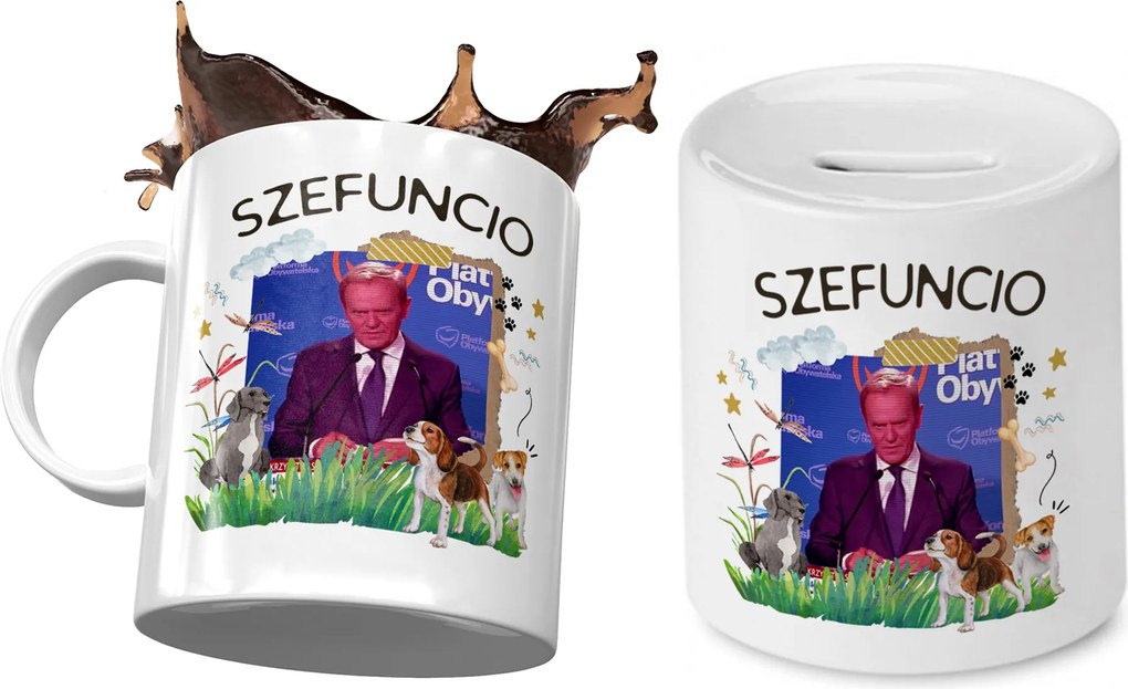 Donald Tusk Bögre Ajándék persely szett fényképes nyomtatással