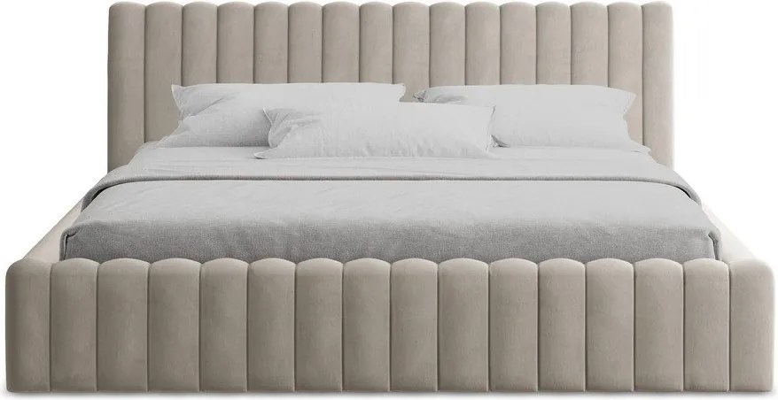 Szürkésbarna kárpitozott ágyneműtartós franciaágy ágyráccsal 180x200 cm Lemi – Makamii