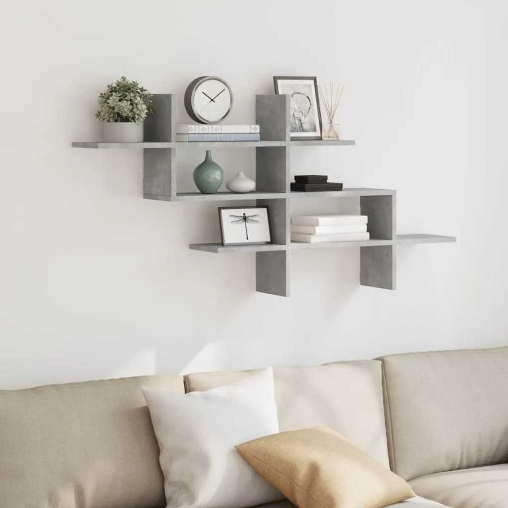 betonszürke szerelt fa fali polc 124,5 x 18 x 60,5 cm