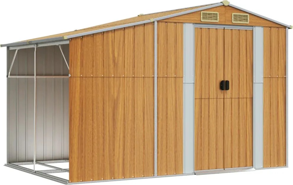 vidaXL világosbarna horganyzott acél kerti fészer 277 x 192,5 x 179 cm
