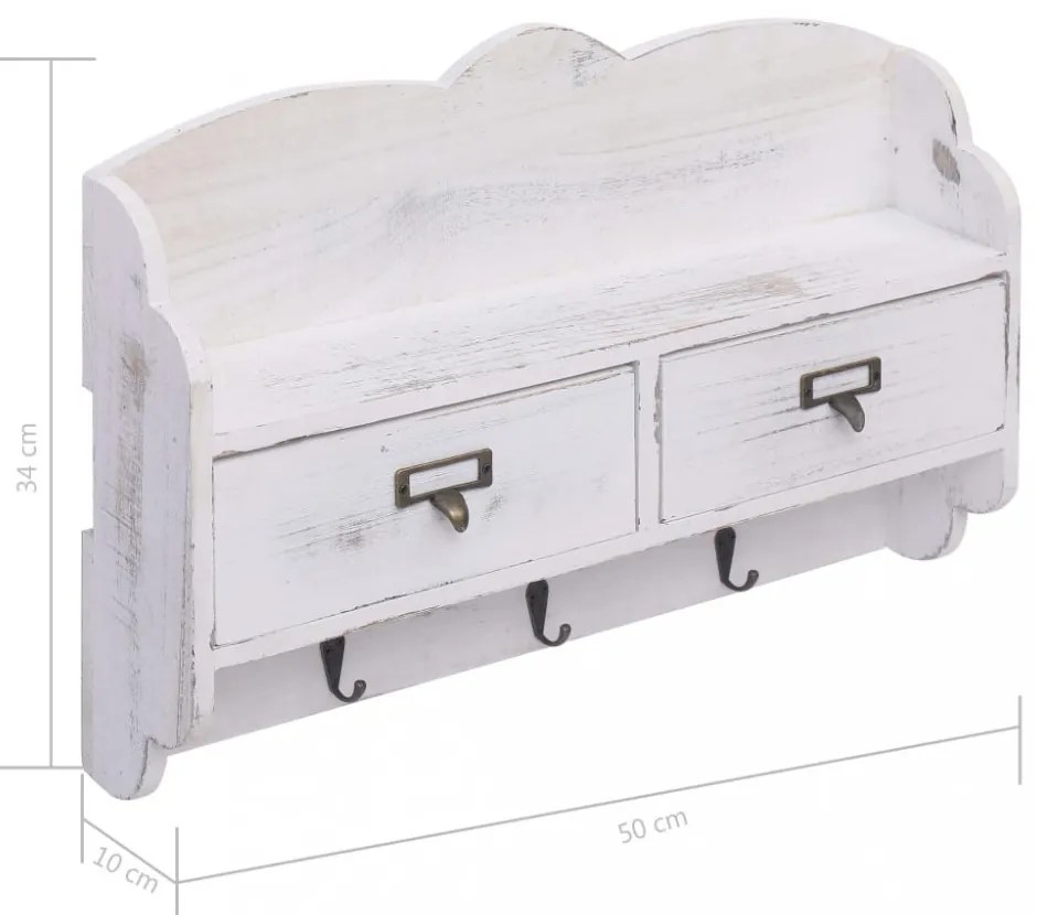 fehér fa fali fogas 50 x 10 x 34 cm