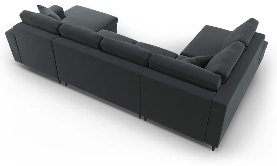 Sötétszürke bársony kinyitható tárolóhelyes sarokkanapé (bal oldali-U alakú) Kyoto – Cosmopolitan Design