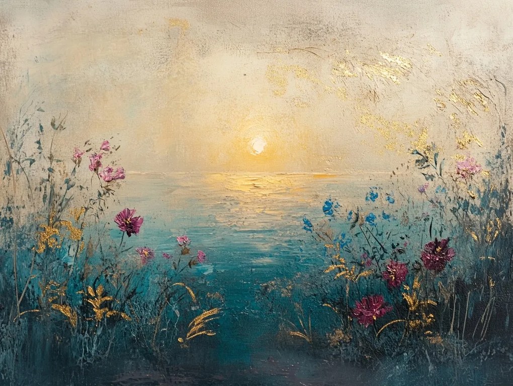 Vászonkép Canvas Tájkép Víz Tenger Tengerpart Virágok Nap 80x60