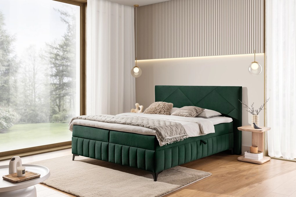 Wasil kontinentális ágy 160x200 cm tárolókkal - zöld Velúr Element 12