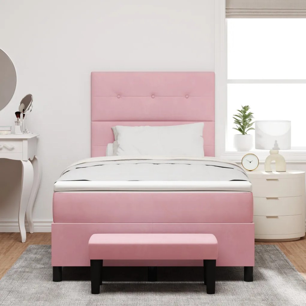 Boxspring Ágy Matrac és Pad Rózsaszín 120x200 cm Bársony