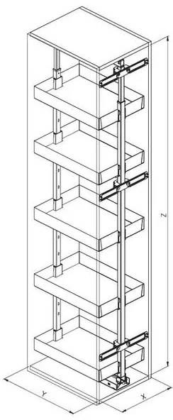 Konyhai fémrács, kamravasalat, 500mm, antracit, teljes kihúzású, csillapított záródás, 1615-1915mm, 5 kosár SIGE, PRO LINE 260