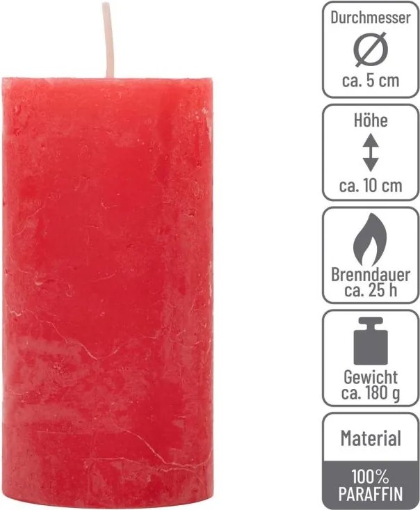 Rusztikus gyertya készlet 10 cm Ø 5 cm 8 db piros