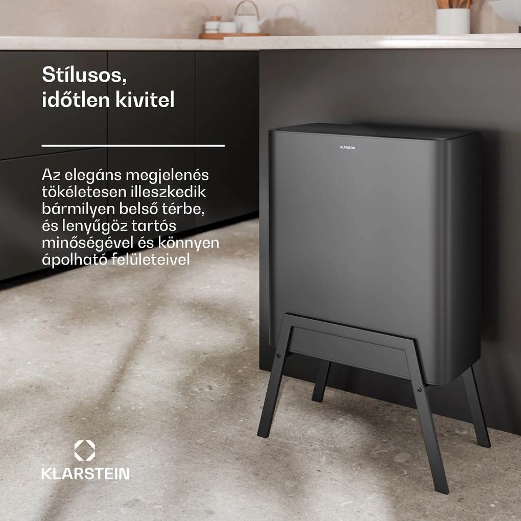 Klarstein Yuma hulladékgyűjtő, 30 l, belső kosár, szagszűrő, lábak, gombbal nyitható