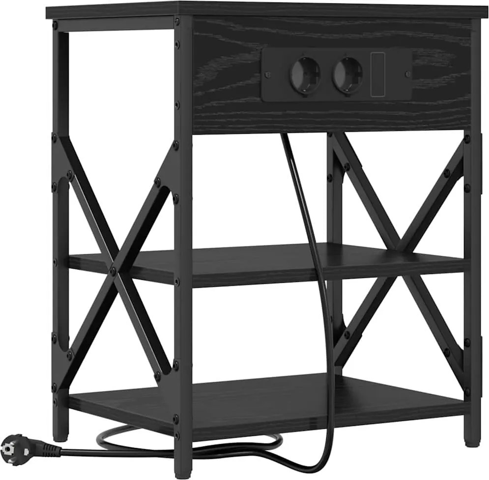 vidaXL Éjjeliszekrény polcokkal Fekete tölgy 41 x 31 x 51 cm Faanyag