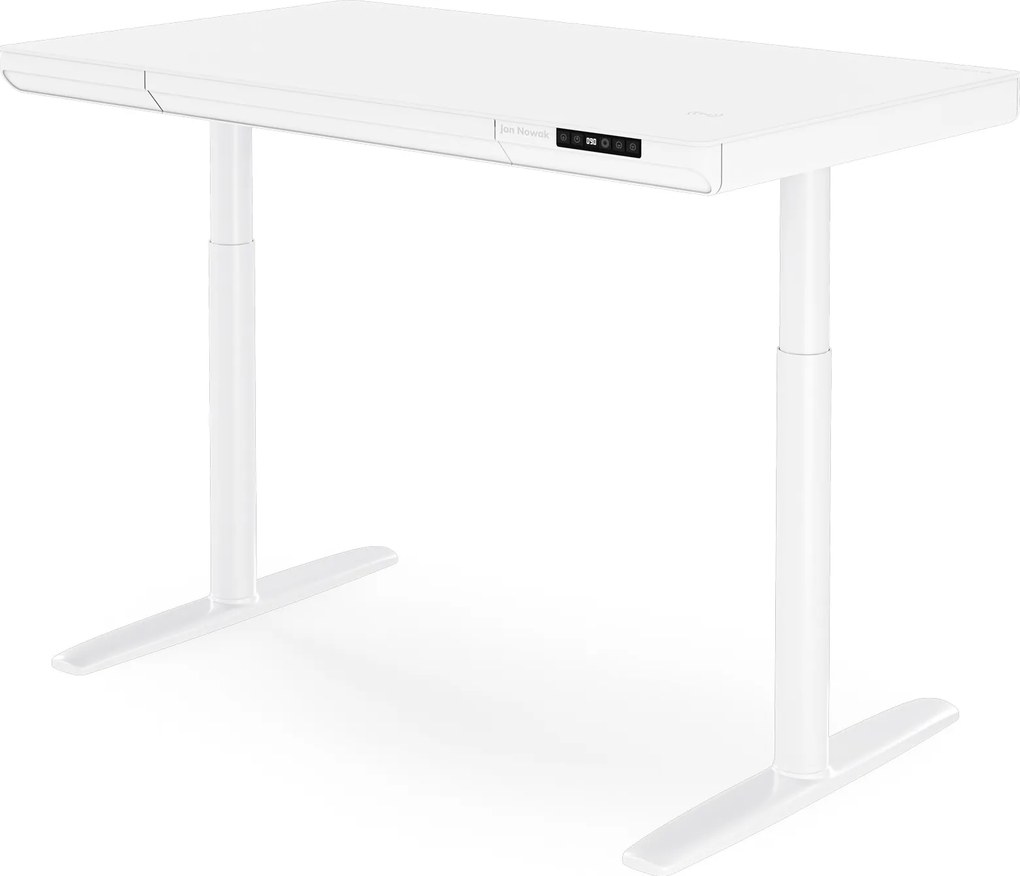 Elektromos ülő-álló íróasztal fiókkal és Qi vezeték nélküli töltővel fehér, 1200 mm: ELLIS