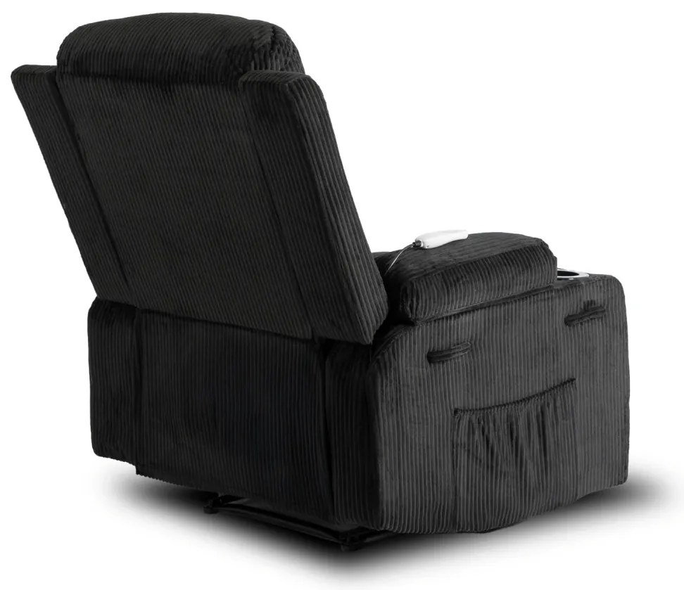 Elektromosan Vezérelhető Masszázsfunkciós Relaxfotel Fekete Kordbársony Kárpittal. BOX2