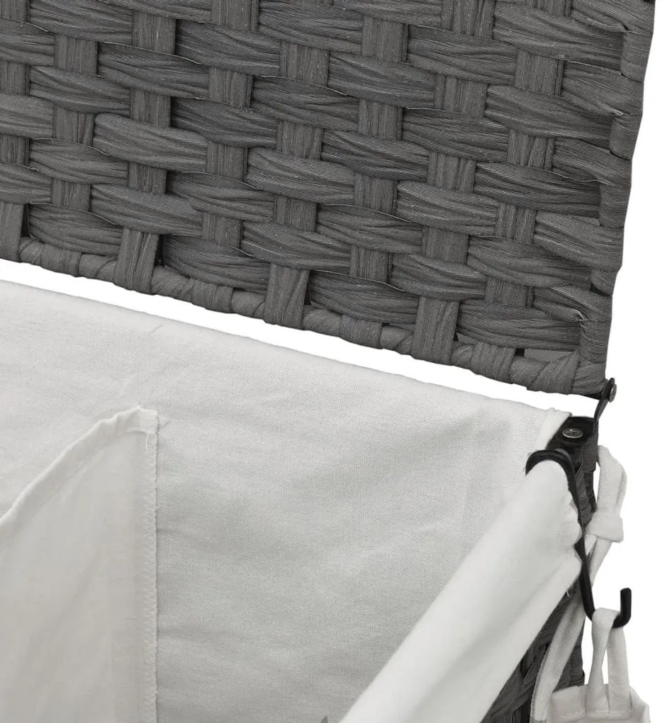 szürke rattan szennyeskosár kerekekkel 60x35x60,5 cm