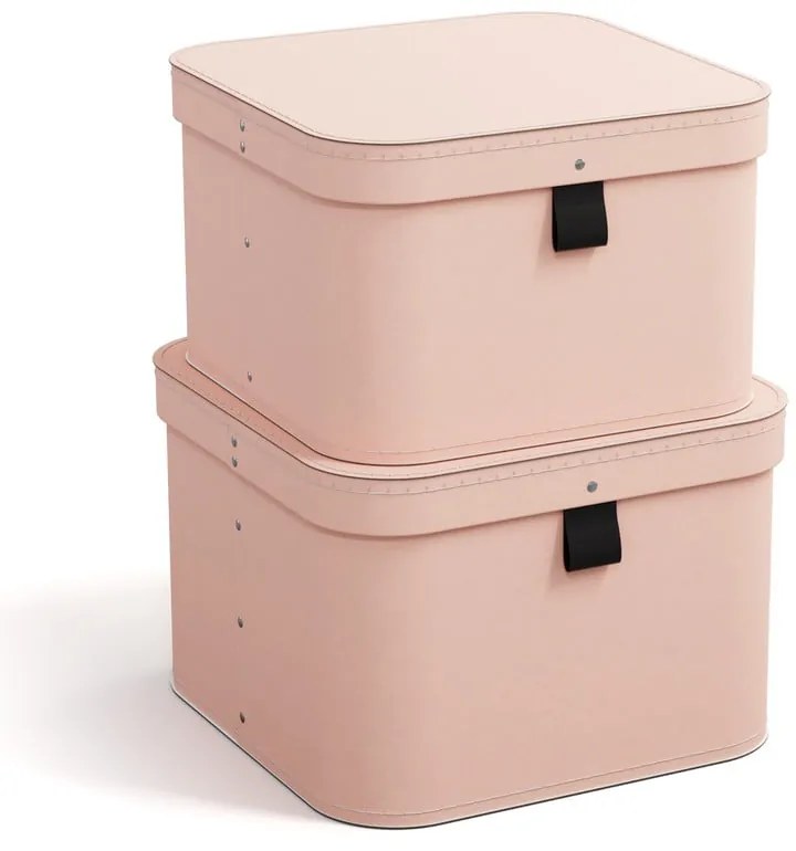 Rózsaszín fedeles karton tárolódoboz szett 2 db-os 28,5x28,5x19,5 cm Ludvig Paper Laminate – Bigso