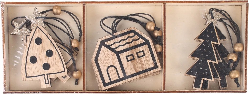 9 db-os Karácsonyi Dekoráció Szett Karácsonyfák, Házikók