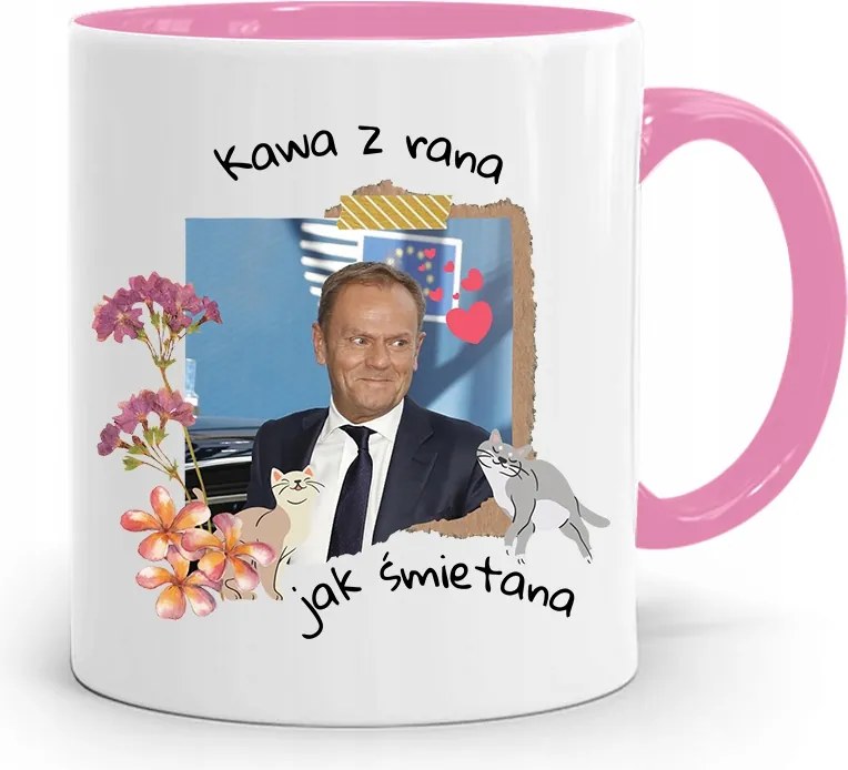 Donald Tusk Rózsaszín Bögre Platform Ajándék fényképes nyomtatással