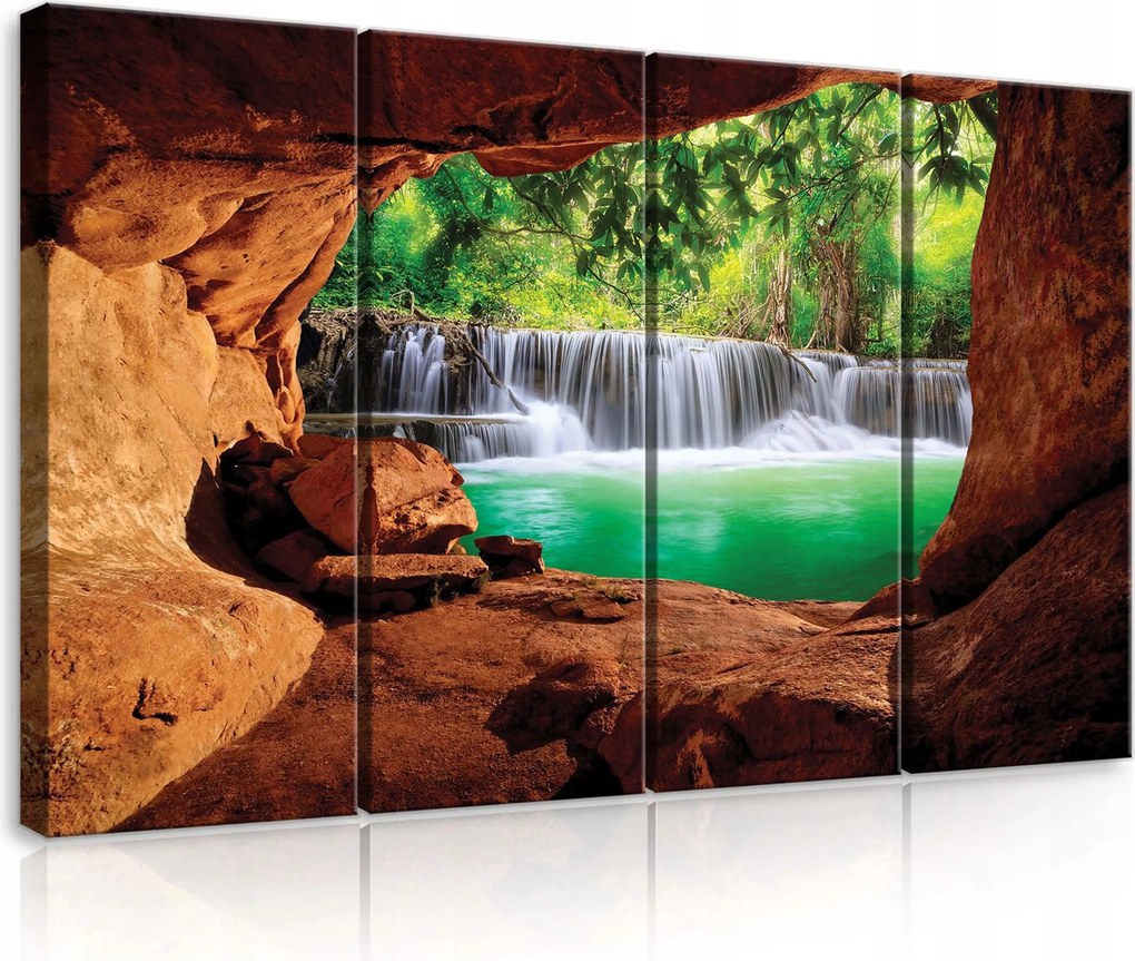 Vászonkép 120x80 Vízesés barlang trópusi erdő dzsungel természet nyugalom