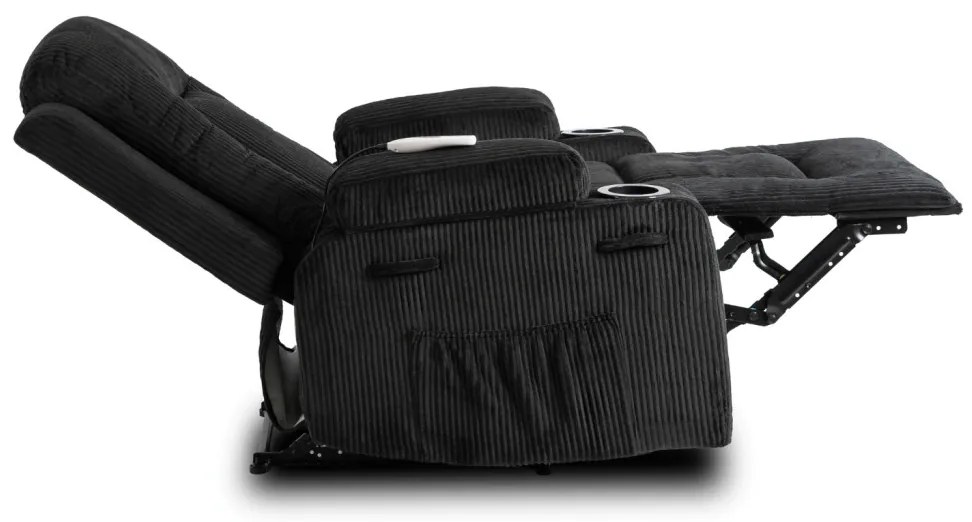 Elektromosan Vezérelhető Masszázsfunkciós Relaxfotel Fekete Kordbársony Kárpittal. BOX2