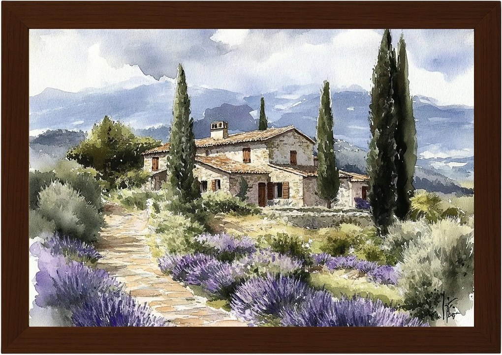 Poszter Keret Fa Olaszország Toszkána Levendula Ciprus Kőház 60x40