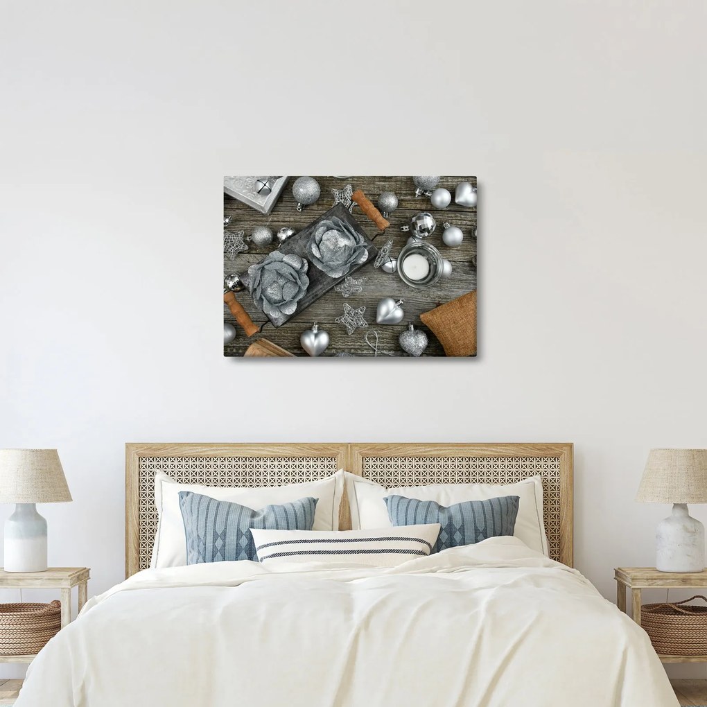 Kép - ezüst karácsonyi dekoráció (70x50 cm)