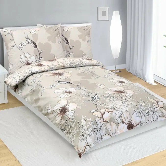 Bellatex Hibiszkusz pamut ágyneműhuzat, kávé színű, 140 × 200, 70 × 90 cm, 140 x 200 cm, 70 x 90 cm