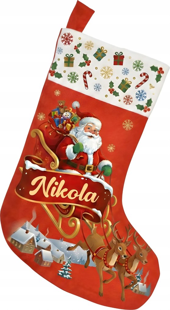 Karácsonyi zokni Kandalló Név Ajándékok Név Mikulás szán