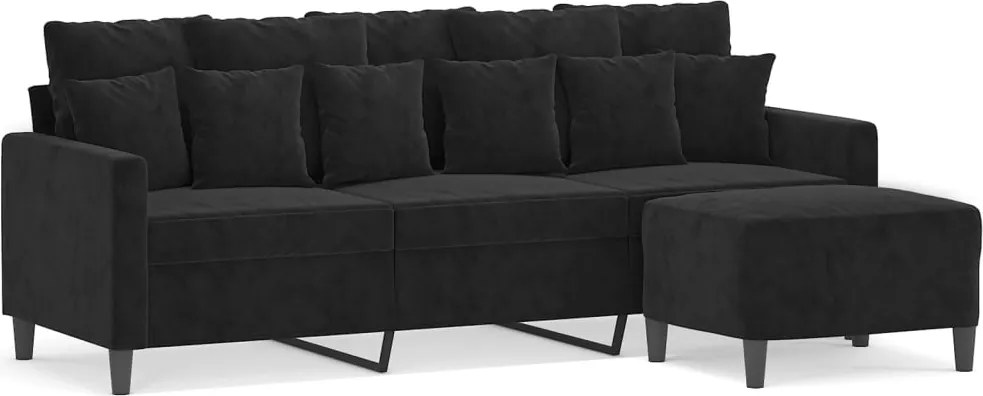 vidaXL 3 személyes fekete bársonykanapé lábtartóval 180 cm