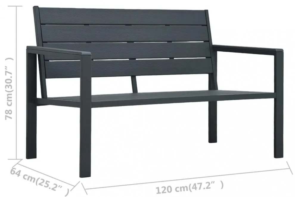 szürke fautánzatú HDPE kerti pad 120 cm