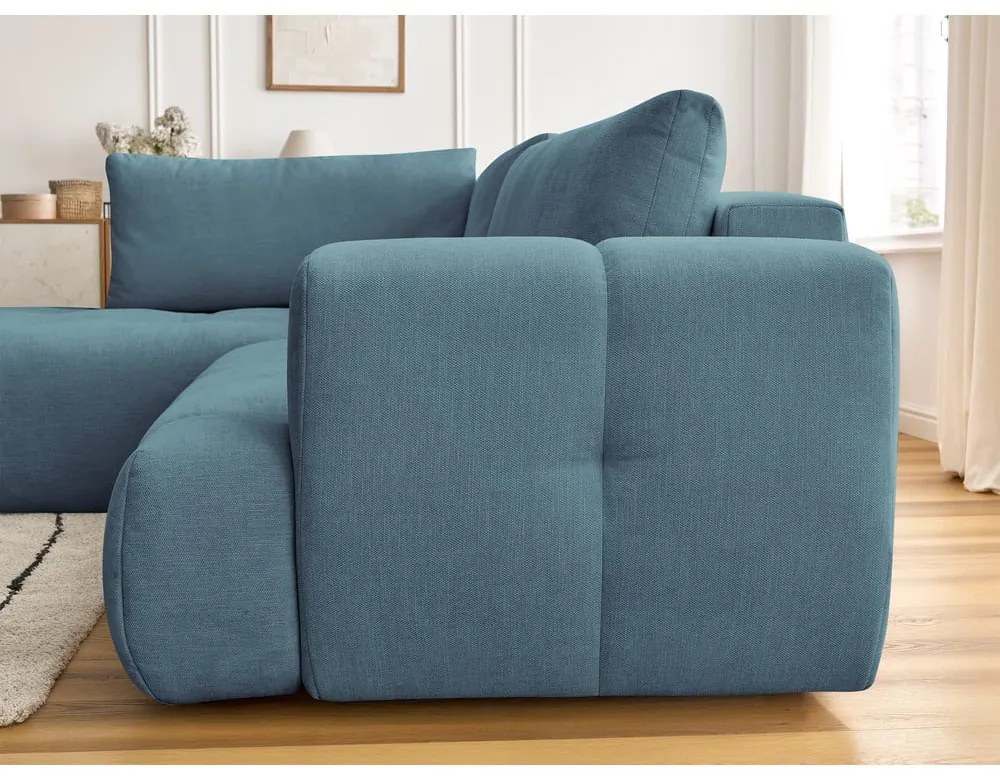 Kék kinyitható-tárolóhelyes sarokkanapé (bal oldali-L alakú) Fuji – Bobochic Paris