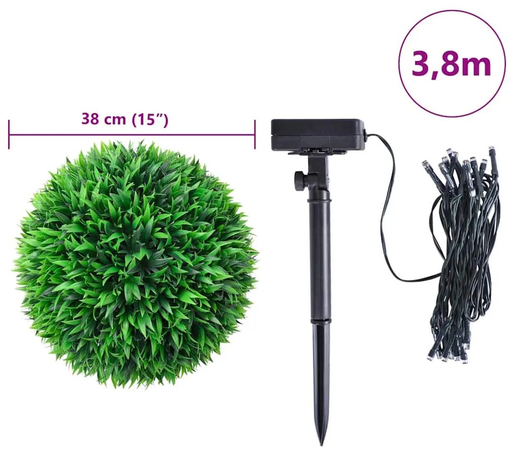 2 db zöld mesterséges boxwood gömbök LED fényekkel 38 cm