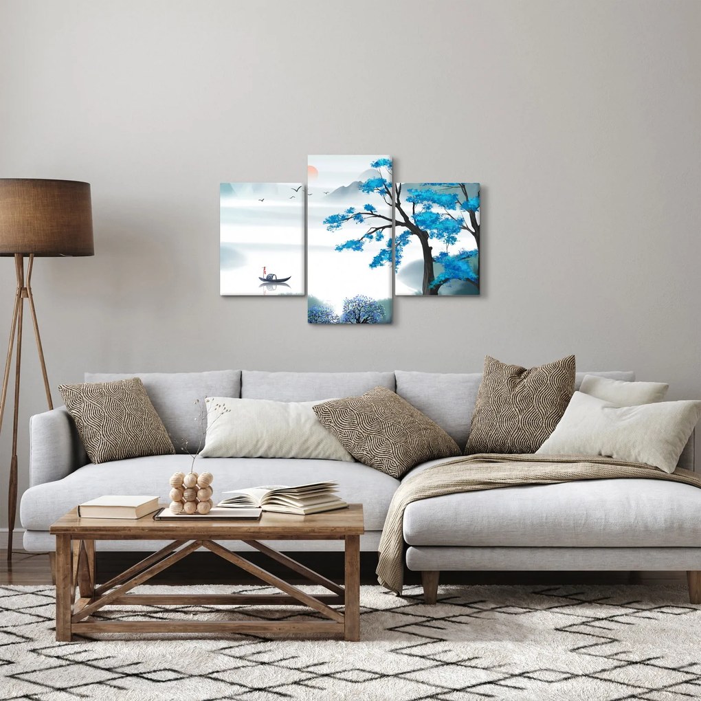 Kép - festett tó csónakkal (90x60 cm)