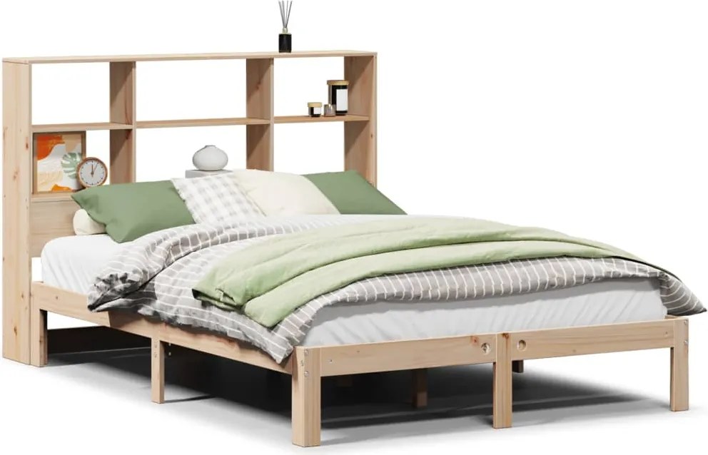 vidaXL tömör fenyőfa könyvespolcos ágy matrac nélkül 160 x 200 cm